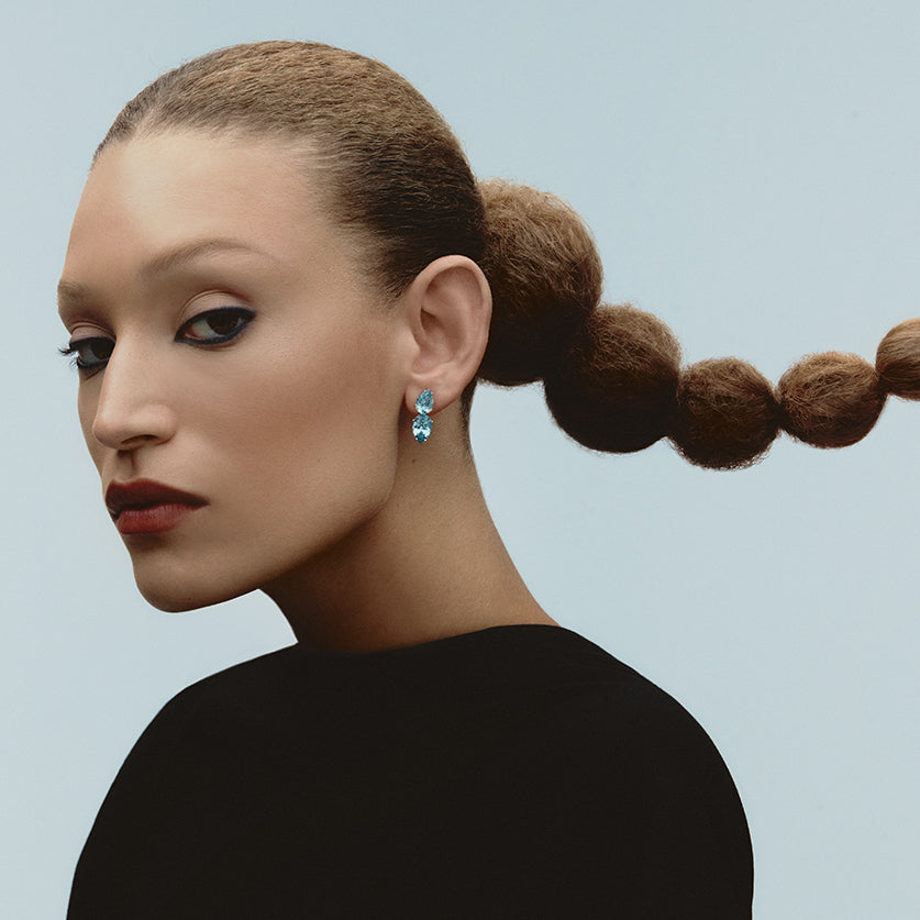 EARJACKET FLAPPER PEDRA GOTA OURO BRANCO E TOPÁZIO SKY