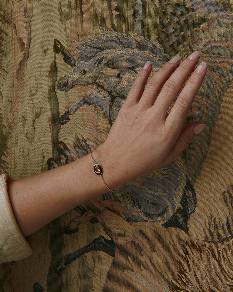 PULSEIRA BOTÂNICA 10 OURO AMARELO CITRINO E RESINA PRETA