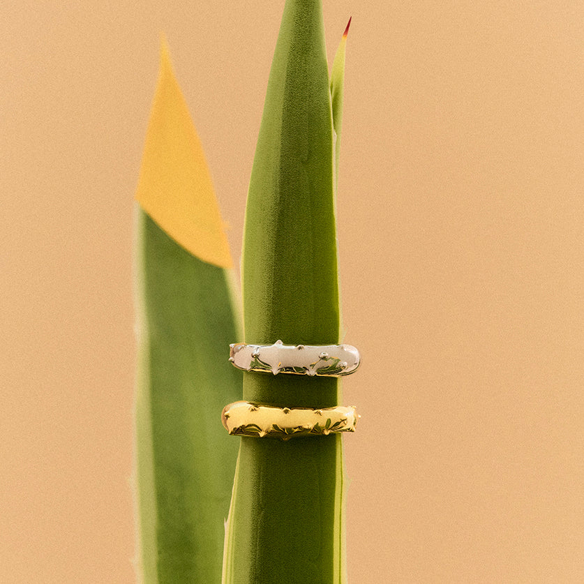 Anel agave prata com banho de ródio