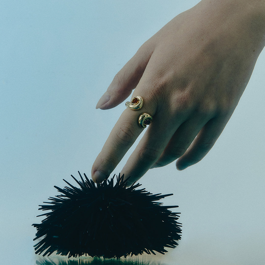 ANEL ORUGA OURO AMARELO CITRINO RIO GRANDE E TURMALINA ROSA