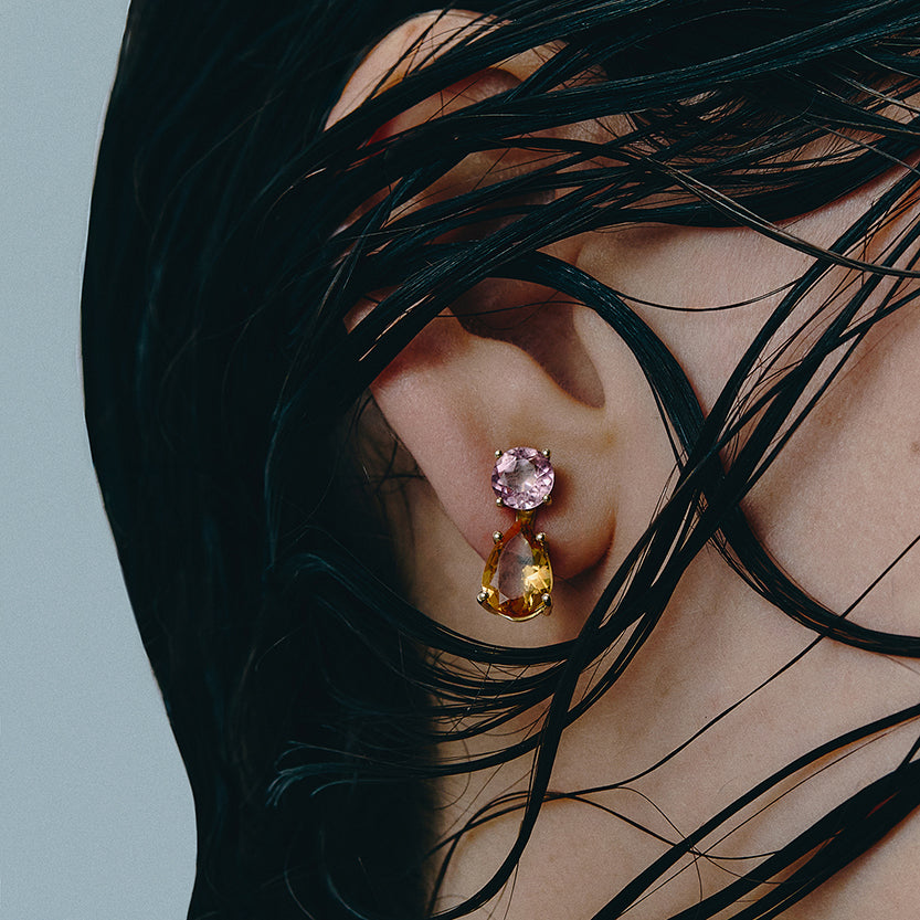 EAR JACKET GOTA OVO OURO AMARELO E CITRINO