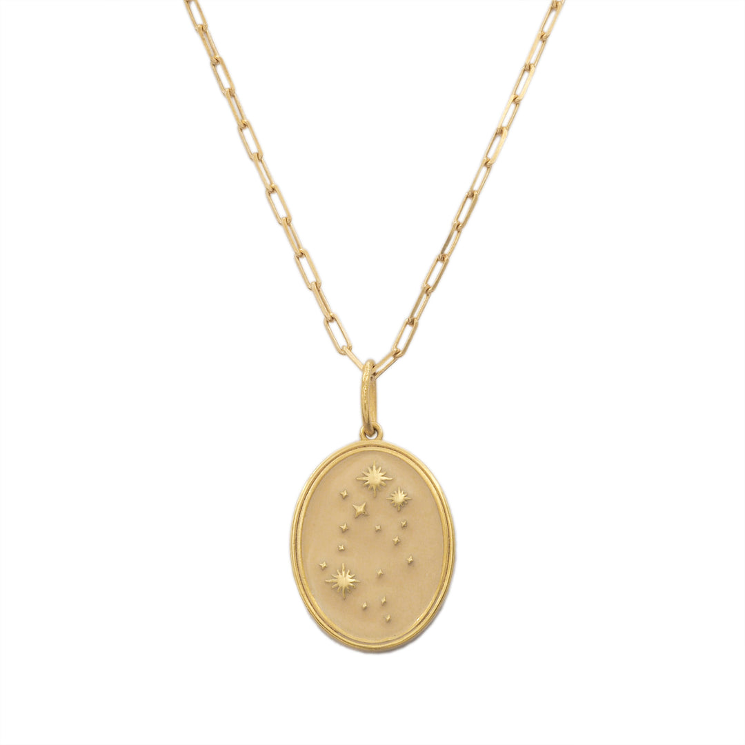 COLAR STELLE GÊMEOS PRATA COM BANHO DE OUROAMARELO E RESINA OFF WHITE