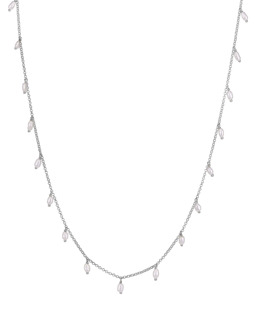 Gargantilha flapper ouro branco e pérola barroca