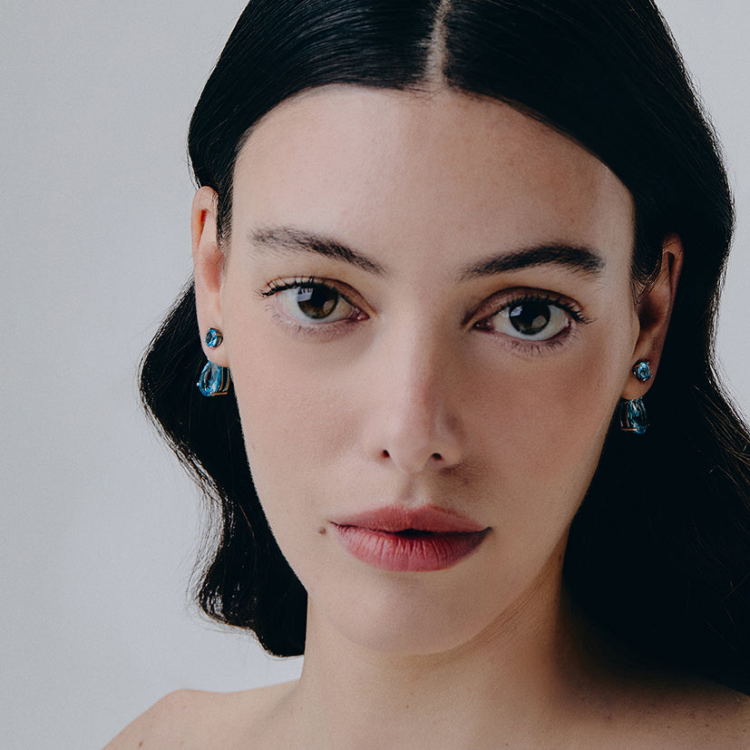 EAR JACKET GOTA OVO OURO BRANCO E TOPÁZIO SWISS