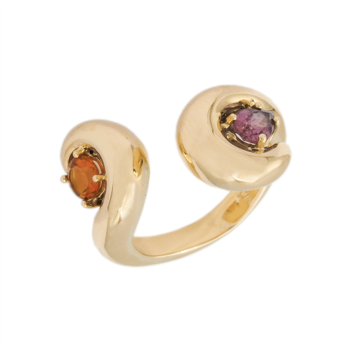 Anel oruga ouro amarelo citrino rio grande e turmalina rosa