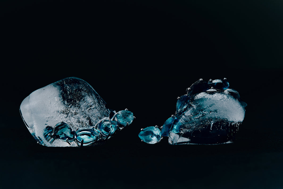 Brinco longo imago ouro branco topázio sky topázio swiss e topázio london