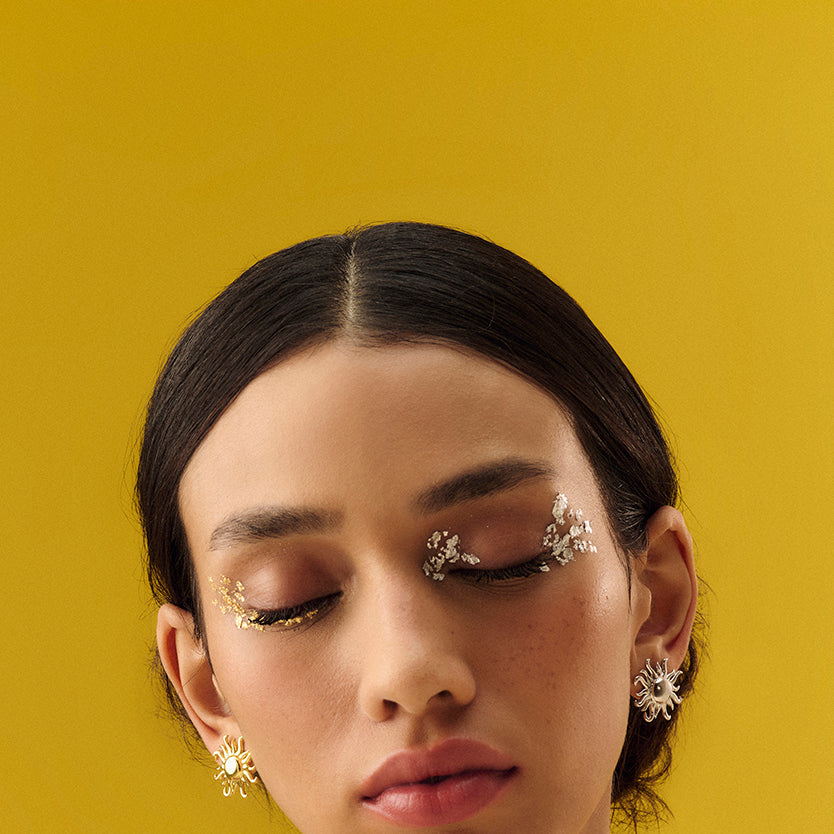 Brinco sol y luna prata com banho de ouro amarelo